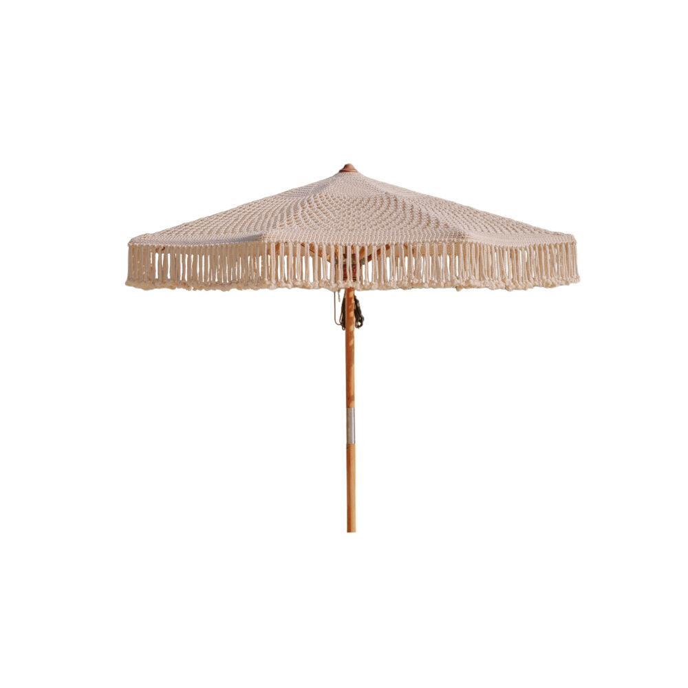 Handgeknoopte parasol creme 250 teakhout